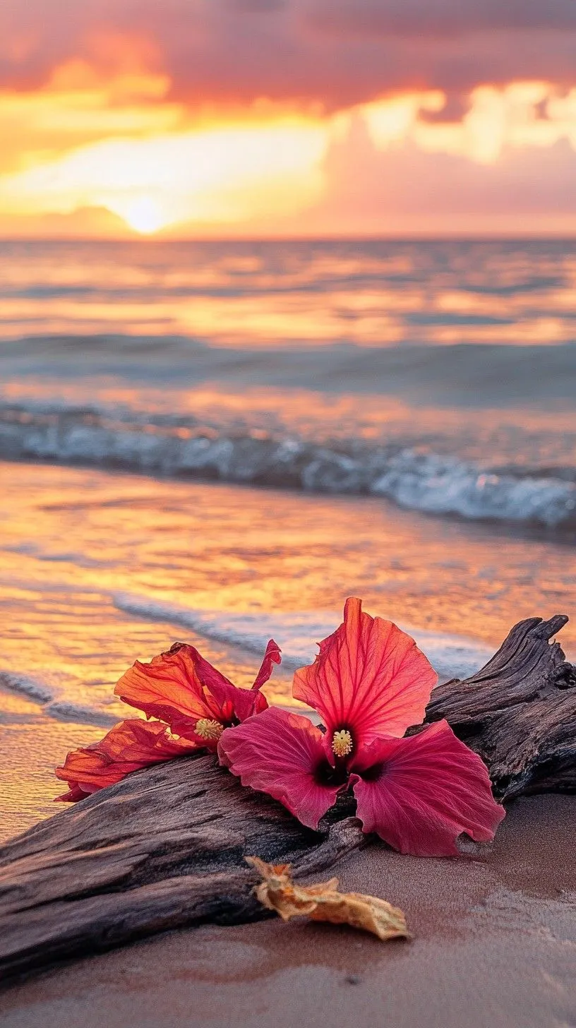 Free Sunset Beach Blooms Image, Beach, Hibiscus