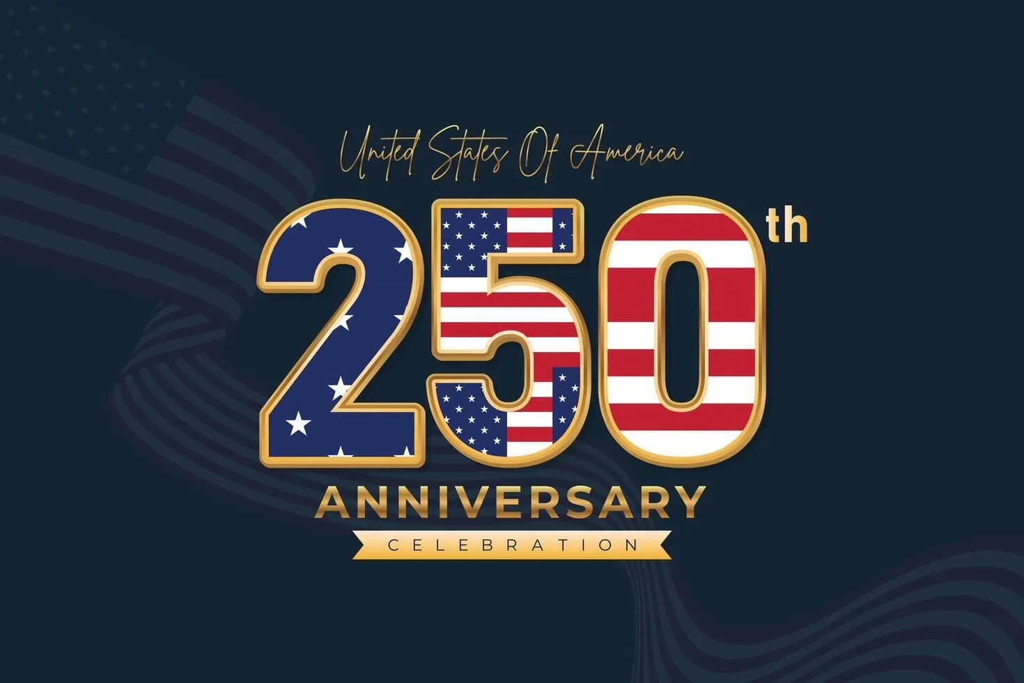 American Luxury 250 Anniversary Gold Banner. USA Dark Elegant Patriotic Background