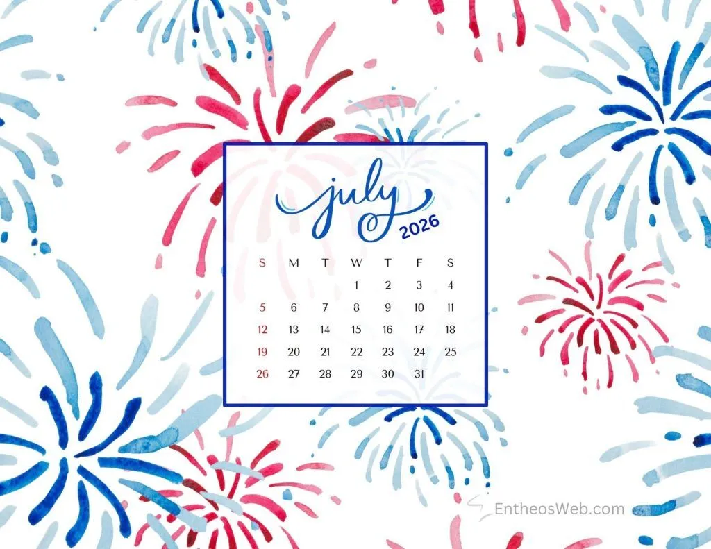 4th of July Themed July Calendars & Wallpaper