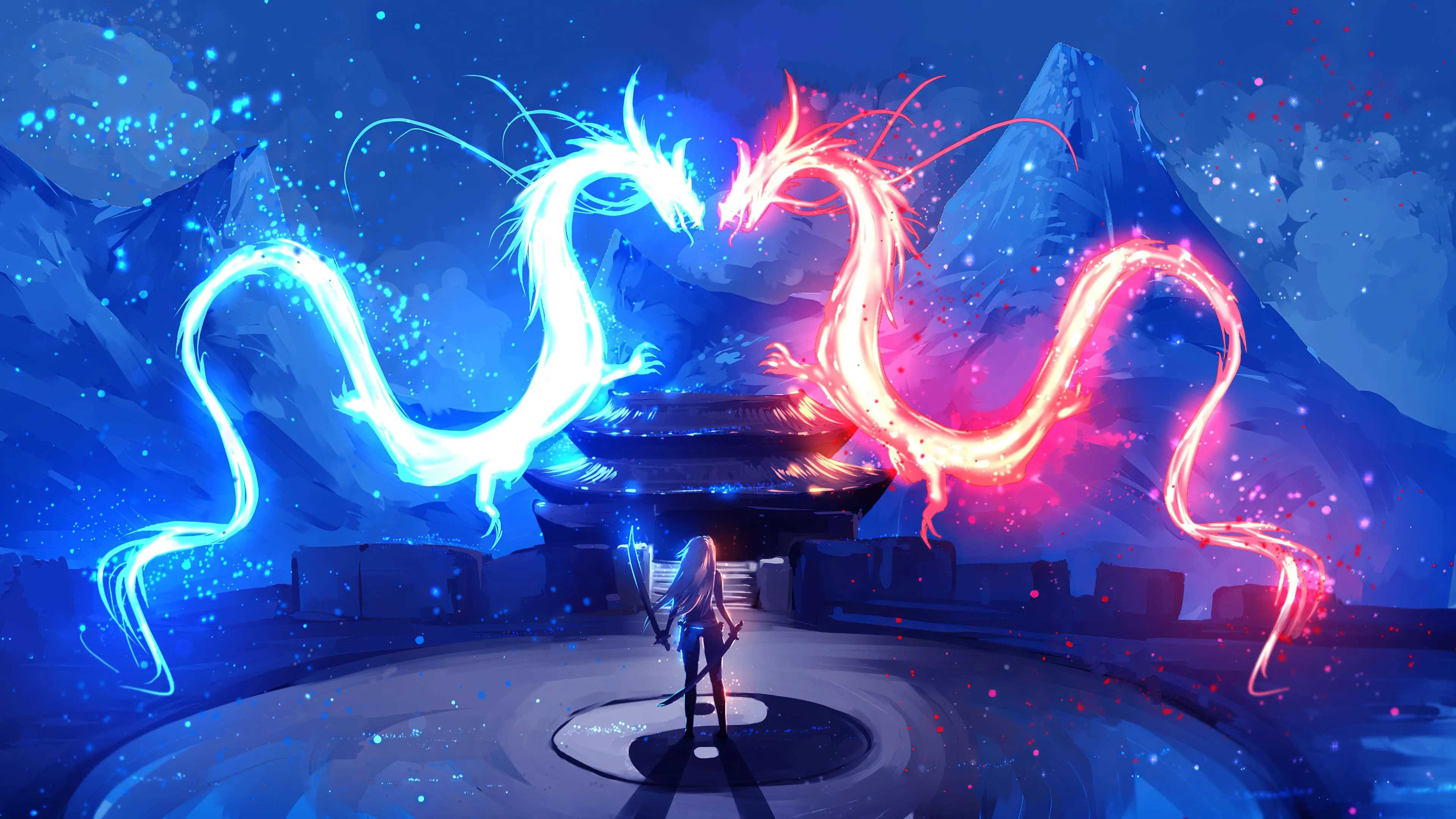 Red and Blue Anime Wallpaper