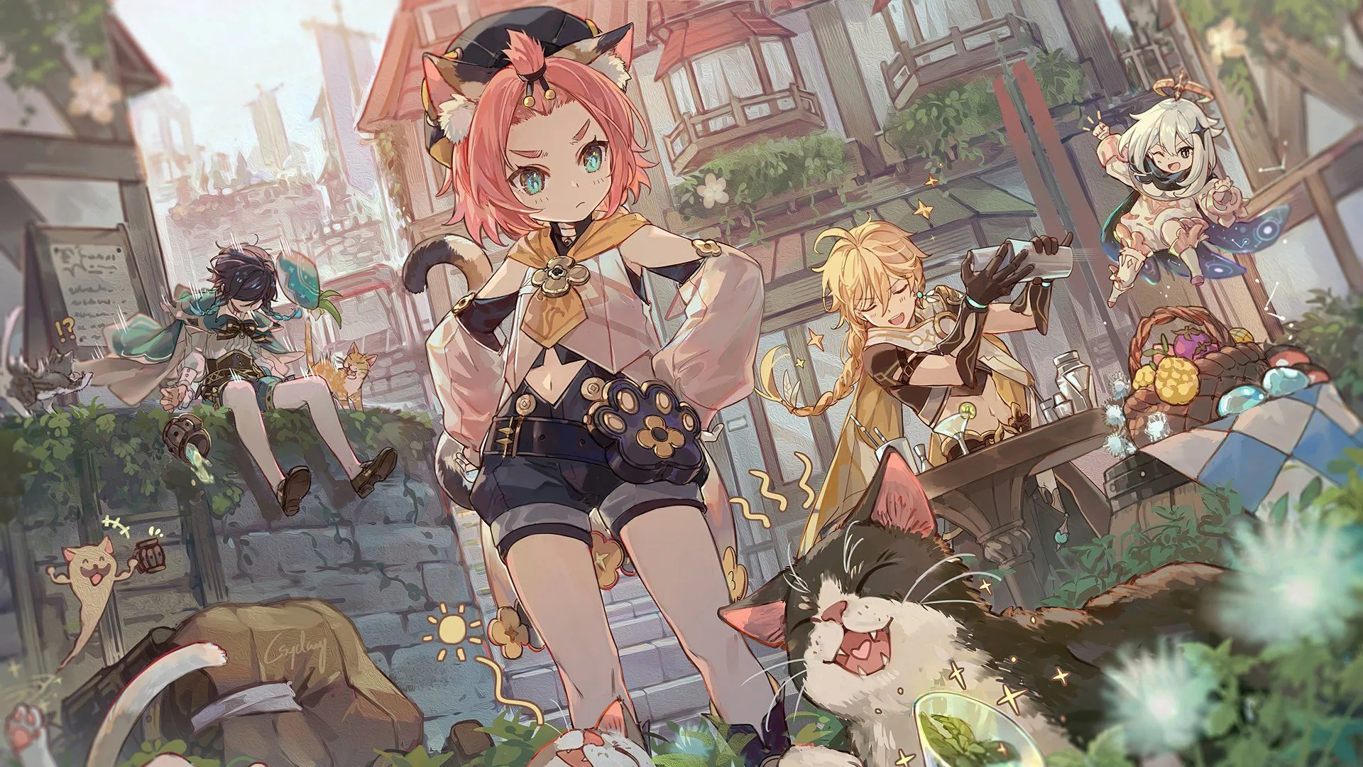 Mondstadt Quartet: Venti, Aether, Diona & Paimon