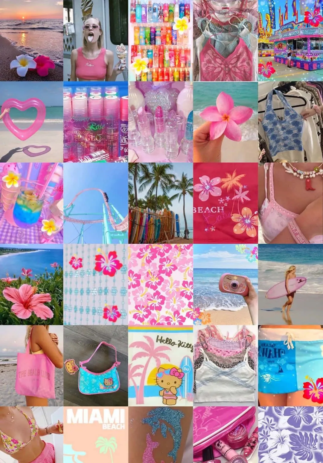 Download Tropical Vibes Collage Hibiscus Coconut Girl Wallpaper