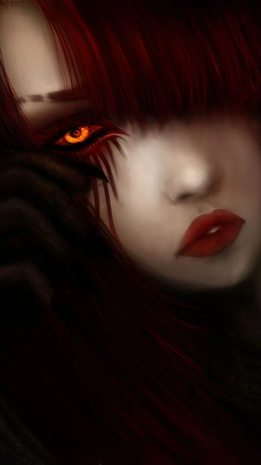 Phone wallpaper: Demon, Fantasy, Eye, Red Hair, Dark 1243892