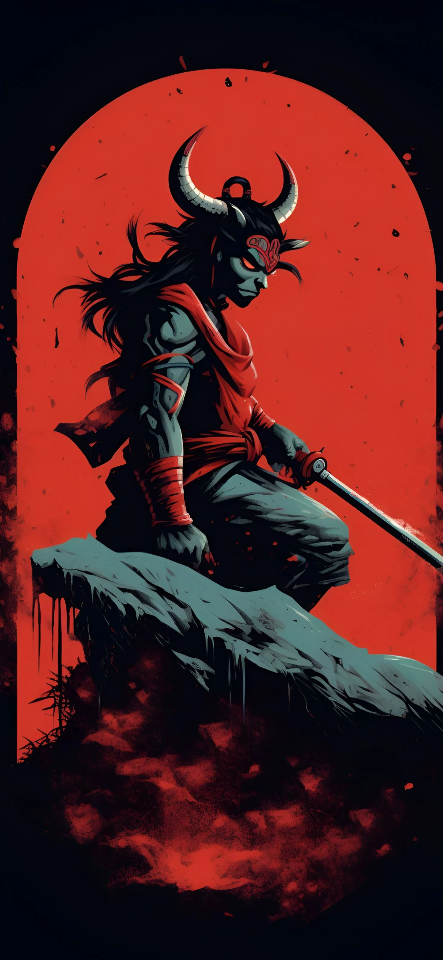 Demon with Sword Black & Red Wallpaper