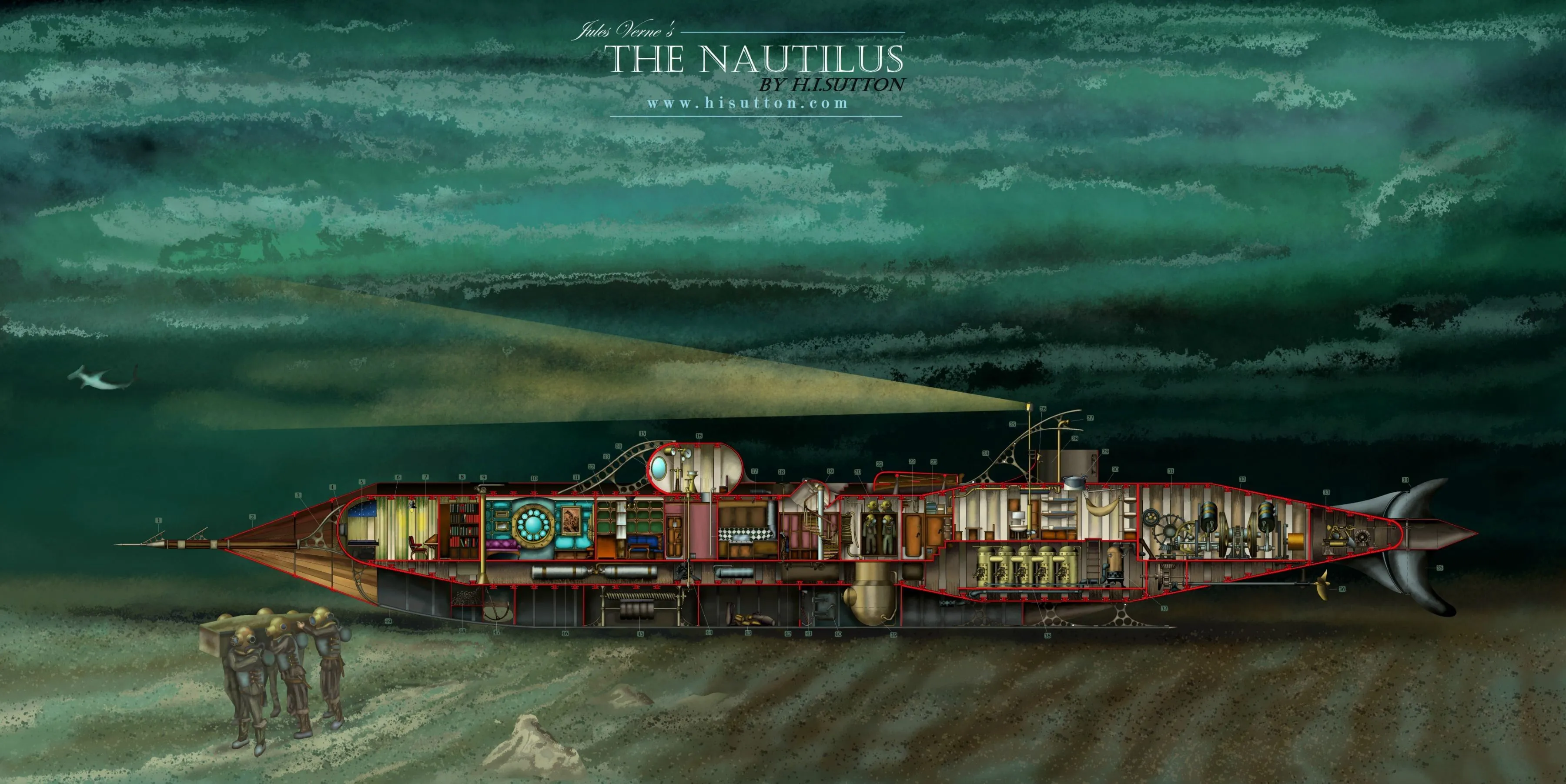 Divers illustration, digital art, illustration, 20000 Leagues Under the Sea, Jules Verne HD wallpaper