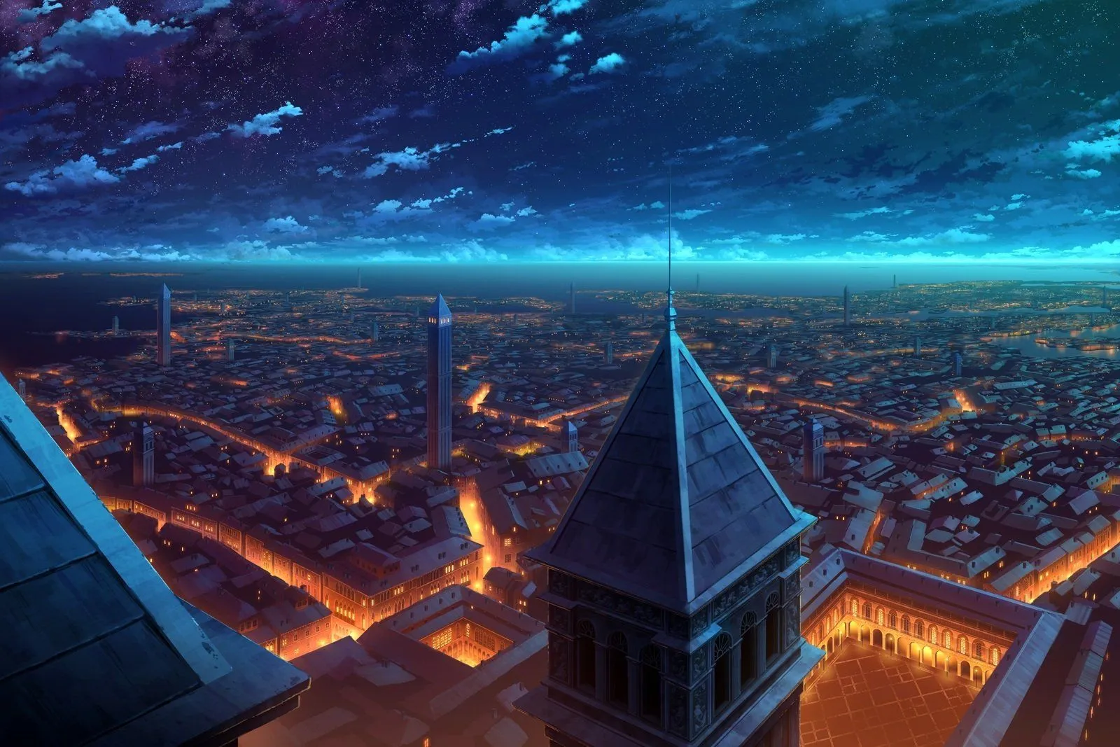 Fantasy Cityscape at Twilight: A Dreamy Sky Over the Illuminated Urban Horizonx1067