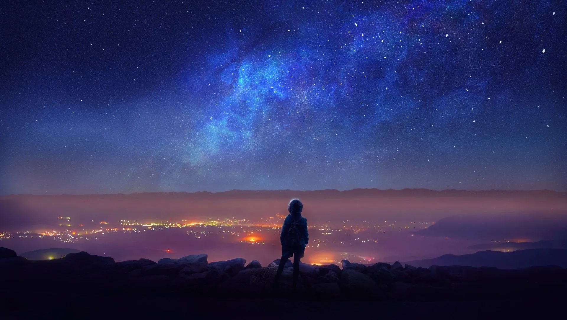 Starry Night Fantasy Child HD Wallpaper