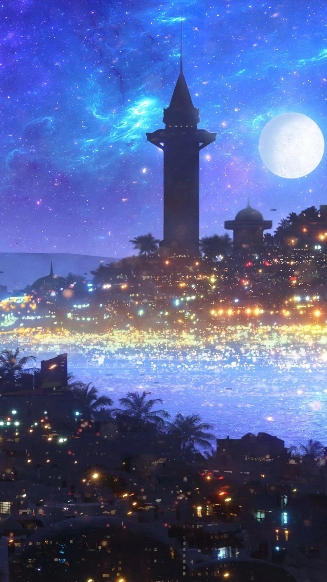 Phone wallpaper: Fantasy, City, Light, Moon, Night 1332380