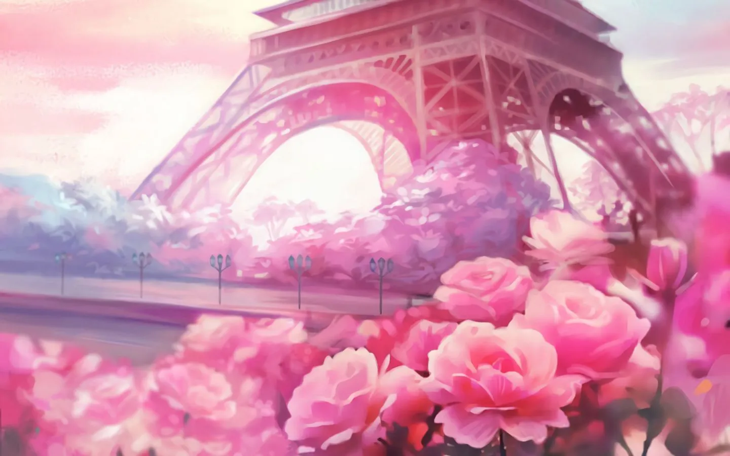 Download wallpaper 1440x900 paris, flowers, tower, art widescreen 16:10 HD background