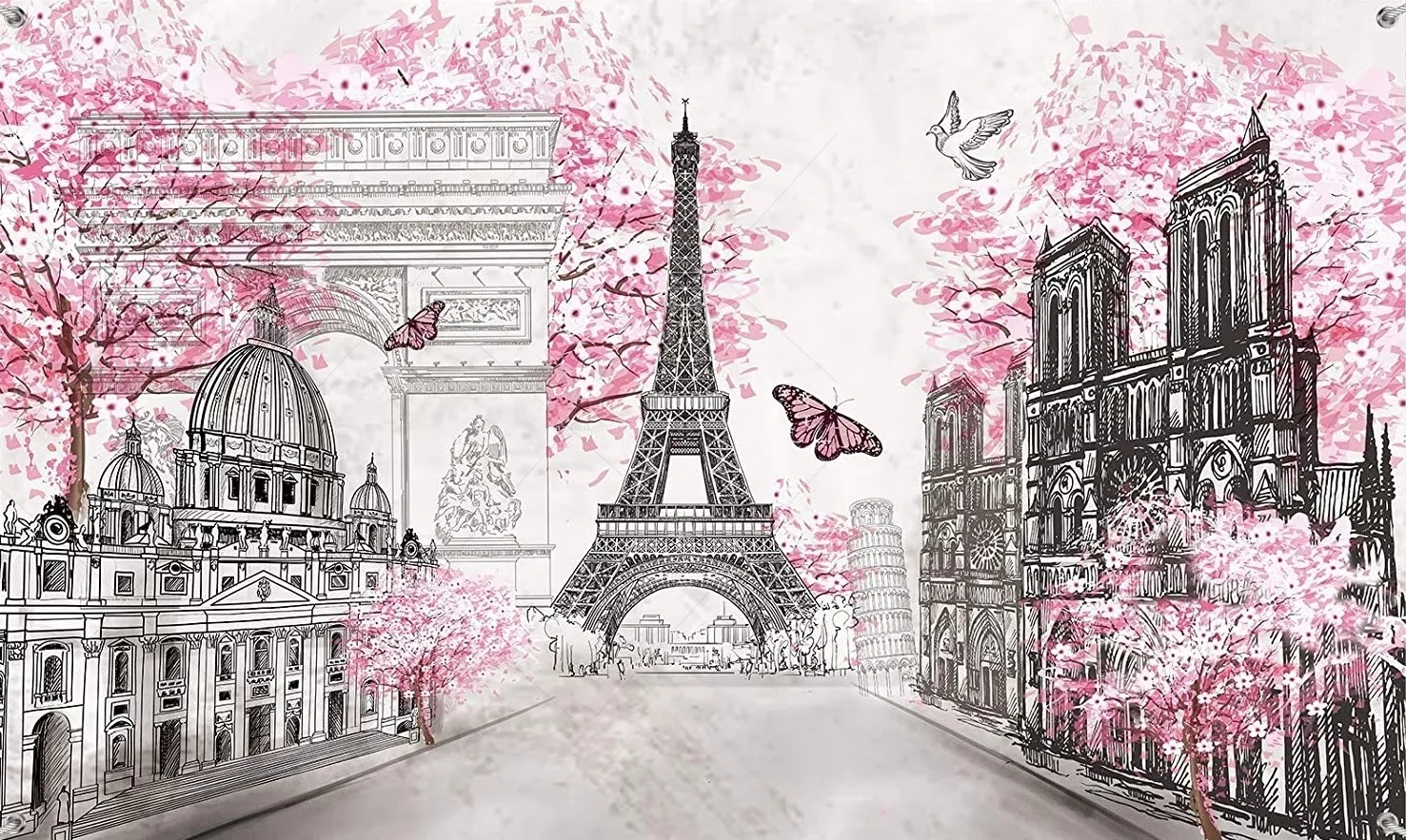 Paris Eiffel Tower Pink Photo Backdrop City Street Landscape Fashion Girl Party Newborn Photography Background for Photo Studio