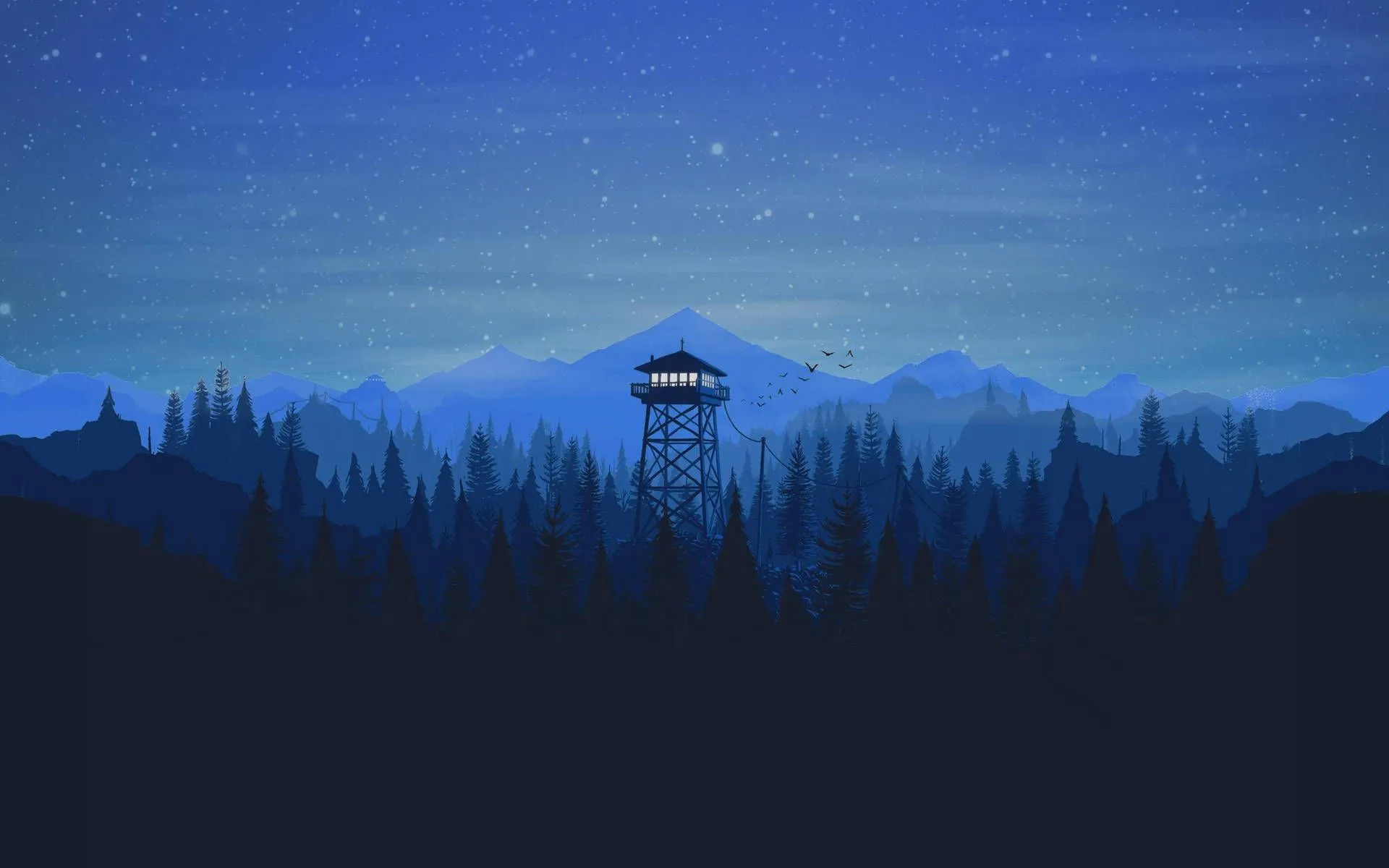 Download Fire Lookout Tower Blue Tonal Ombre Wallpaper