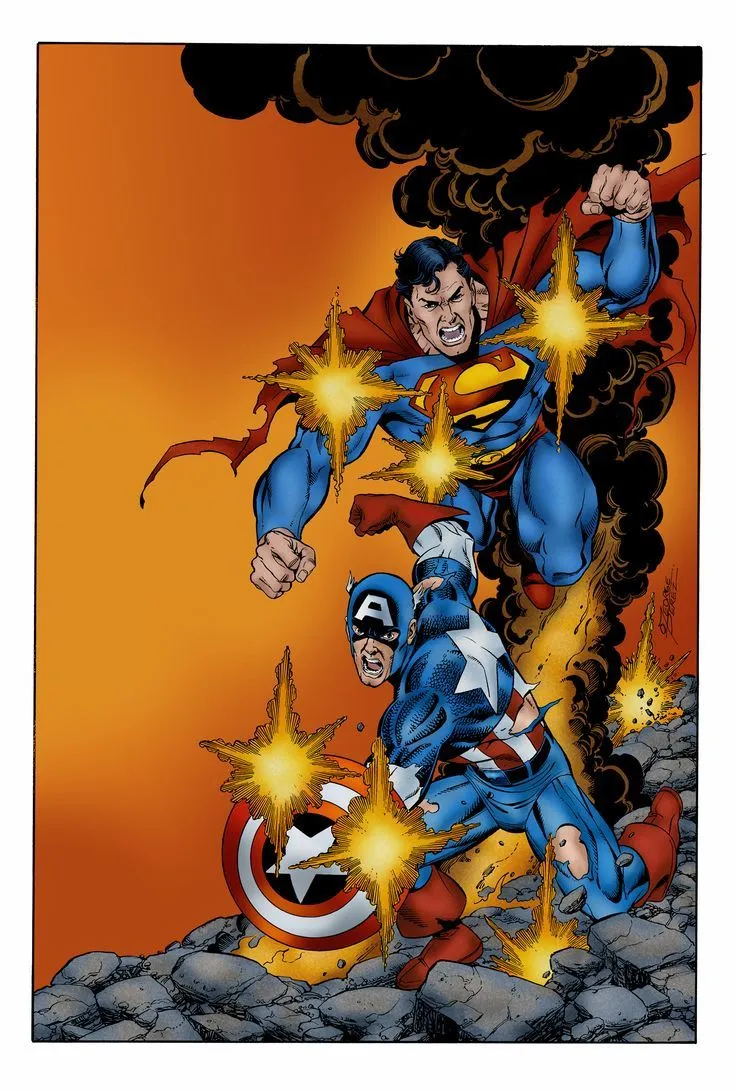 Captain America & Superman (George Perez). Wallpaper capitao america, Heróis da dc comics, Heróis unidos