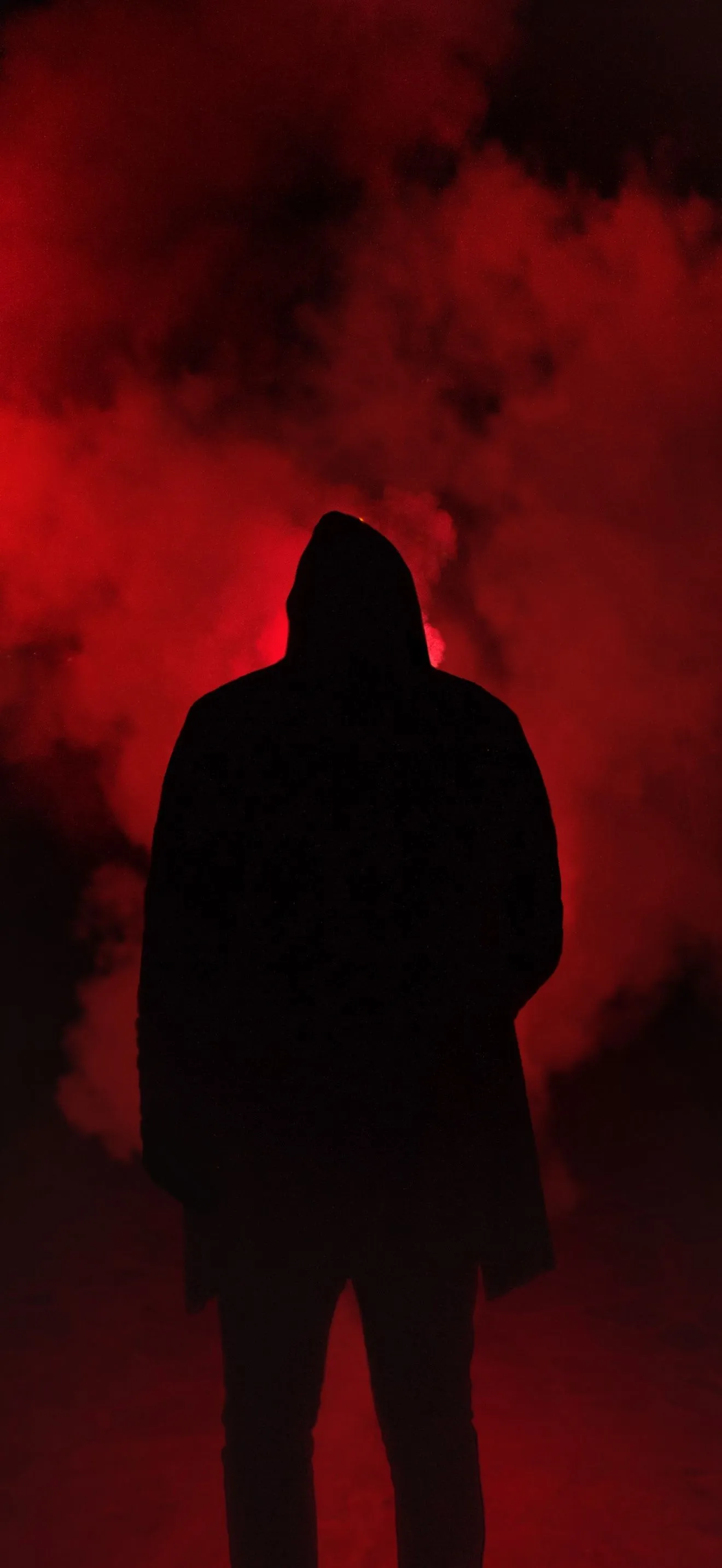 Person Silhouette Wallpaper 4K, Red Smoke, Dark Place, Hoodie, 5K