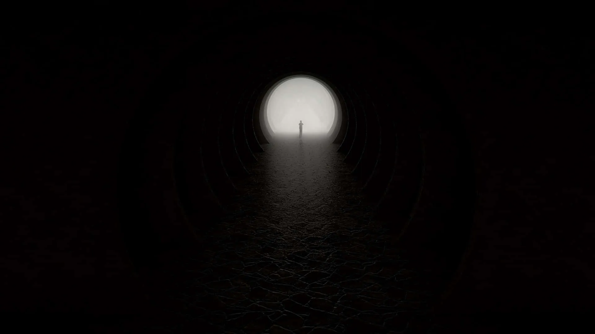 Download Departure Dark Tunnel Bright Entrance Silhouette Wallpaper