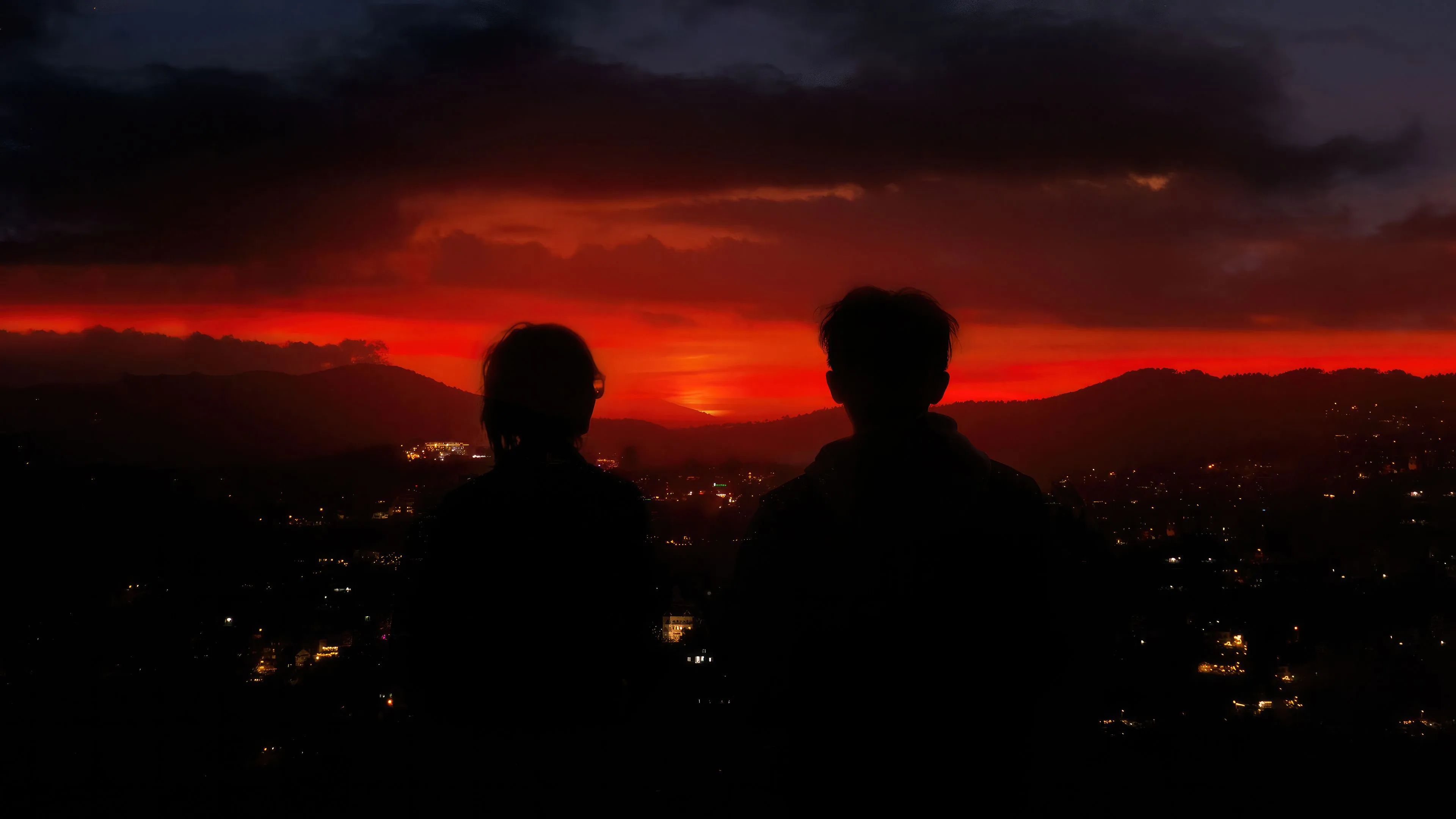 Couple Silhouette In Dark Sunset Wallpaper, HD Love Wallpaper, 4k Wallpaper, Image, Background, Photos and Picture