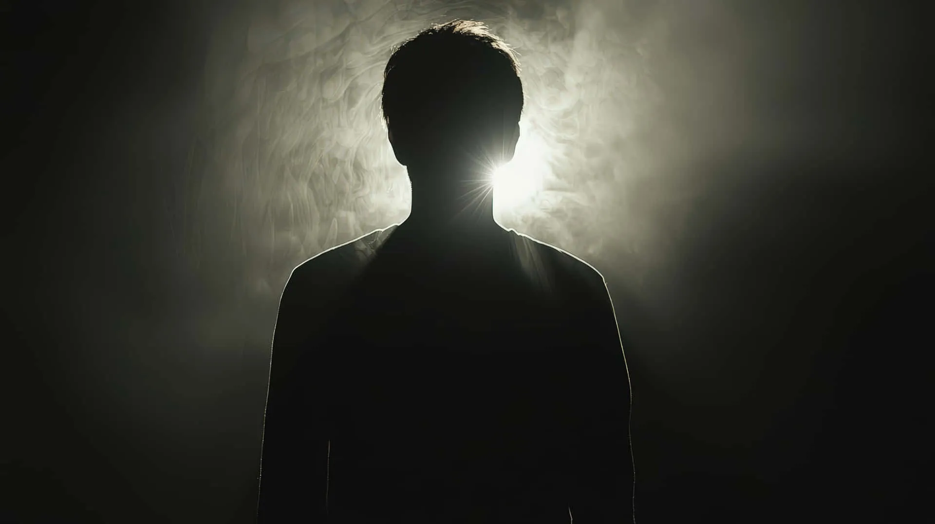 Download Dark silhouette of a man standing against a glowing backlight Wallpaper