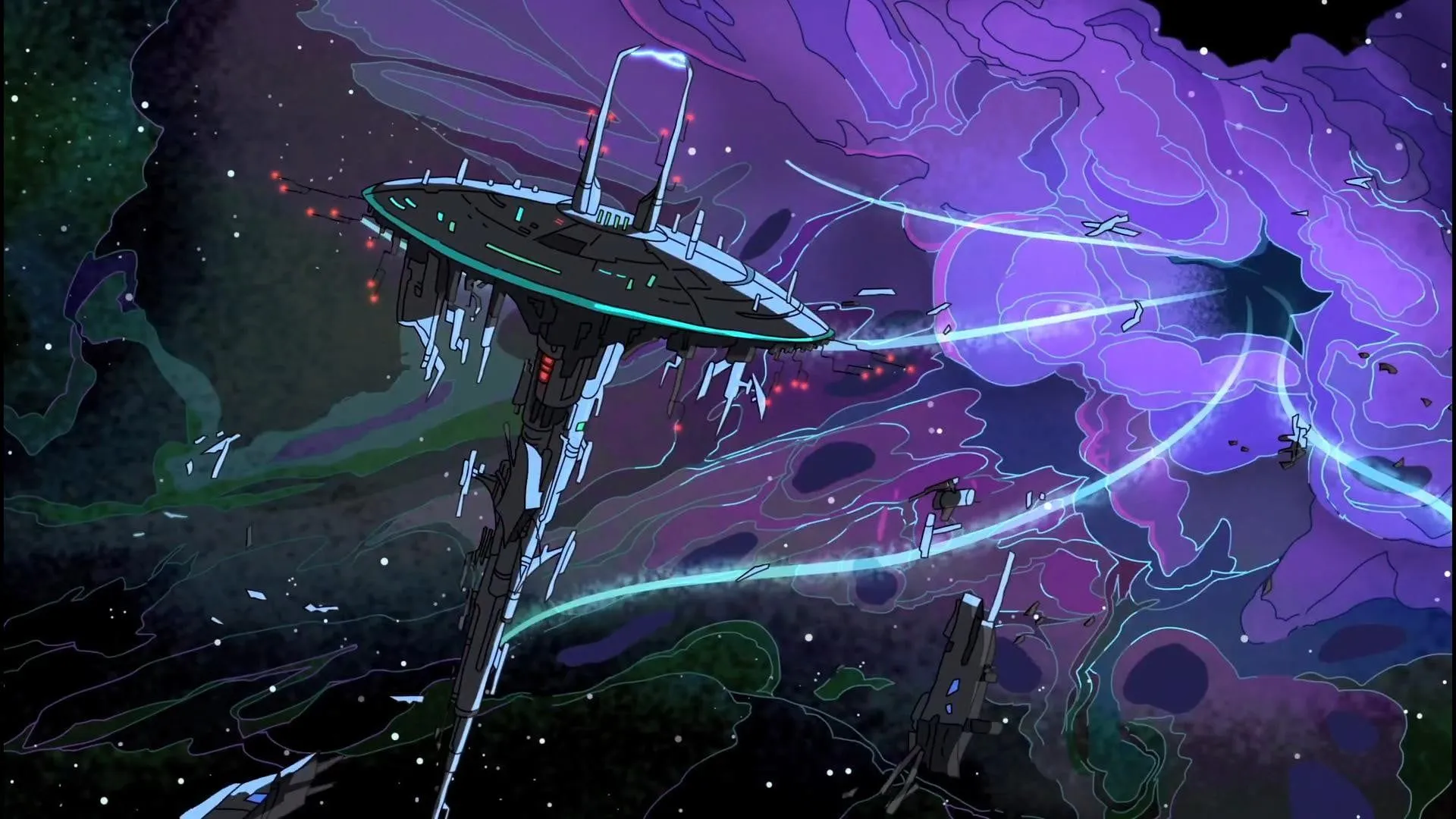 Black spaceship in the galaxy photo, Rick and Morty, space HD wallpaper
