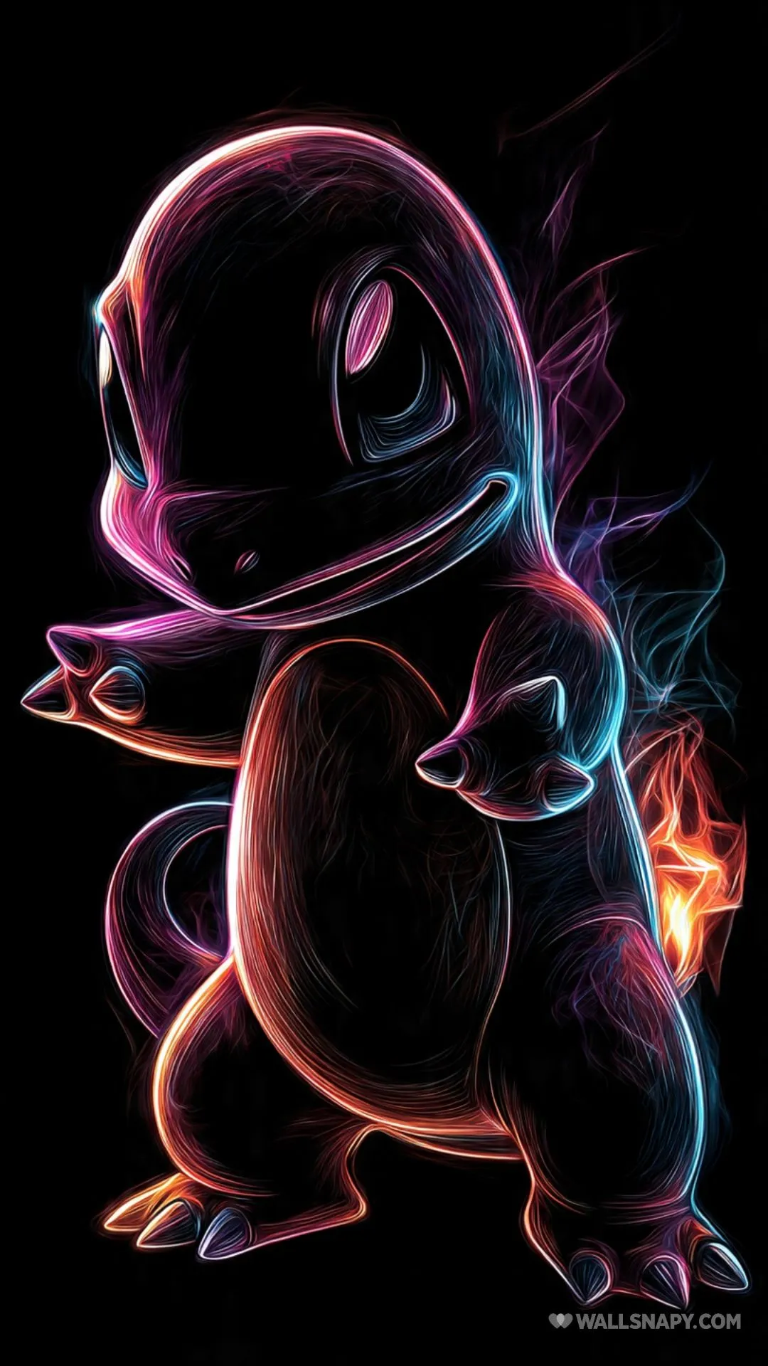 Charmander neon line art minimal 4k pokemon iphone wallpaper