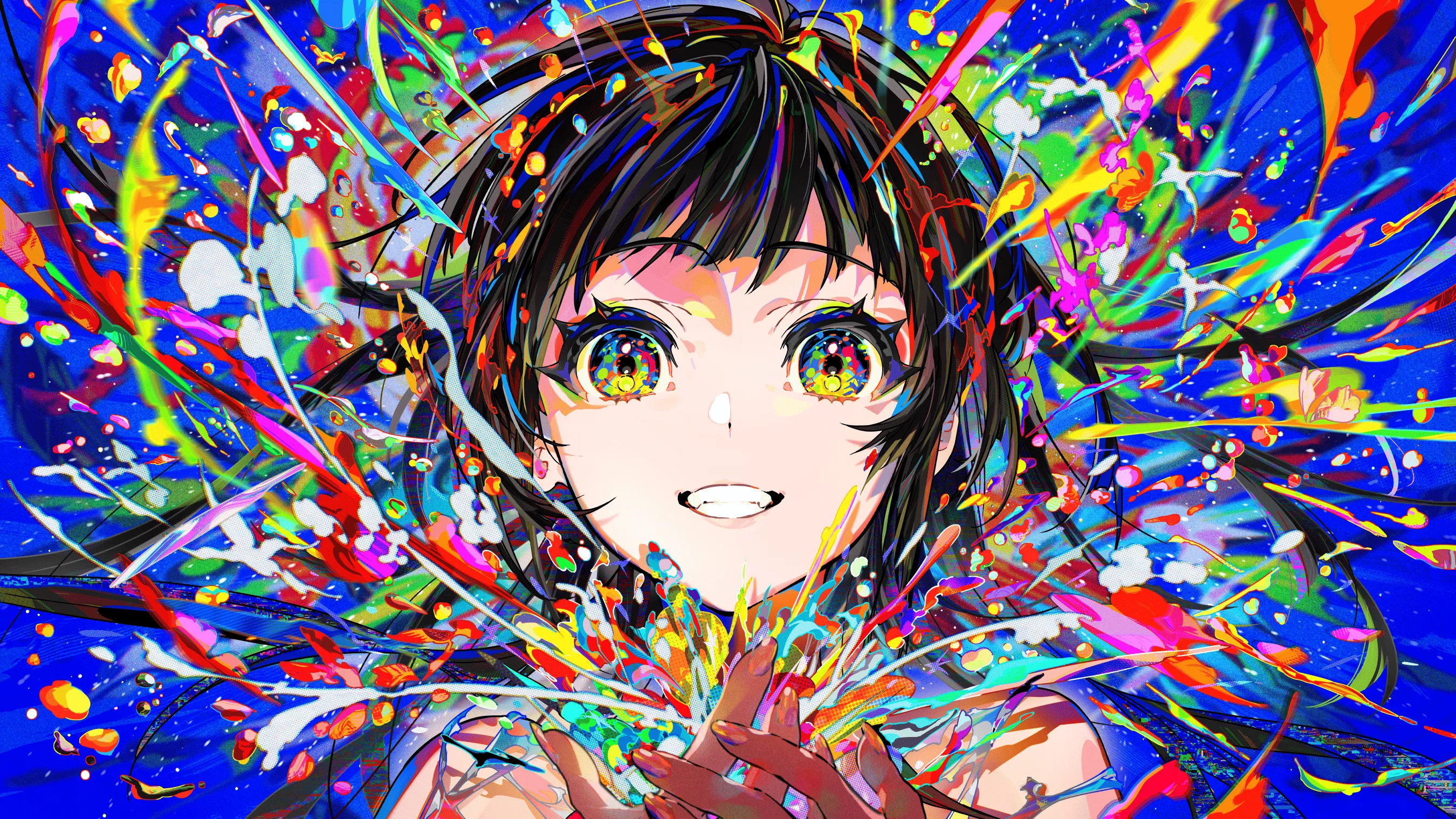 black hair blue blue eyes close fang long hair mika pikazo original. konachan.net.com Anime Wallpaper