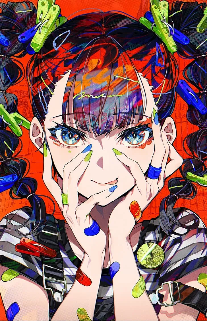 HD wallpaper: mika pikazo, anime, anime girls, blue hair, blue eyes, colorful