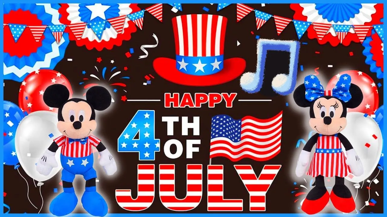 USA National Anthem. Star Spangled Banner Song. Fireworks. Mickey Mouse. USA. July4th