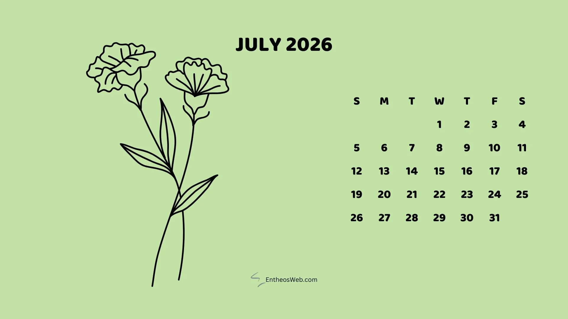 July 2026 Calendar Desktop & Laptop Wallpaper