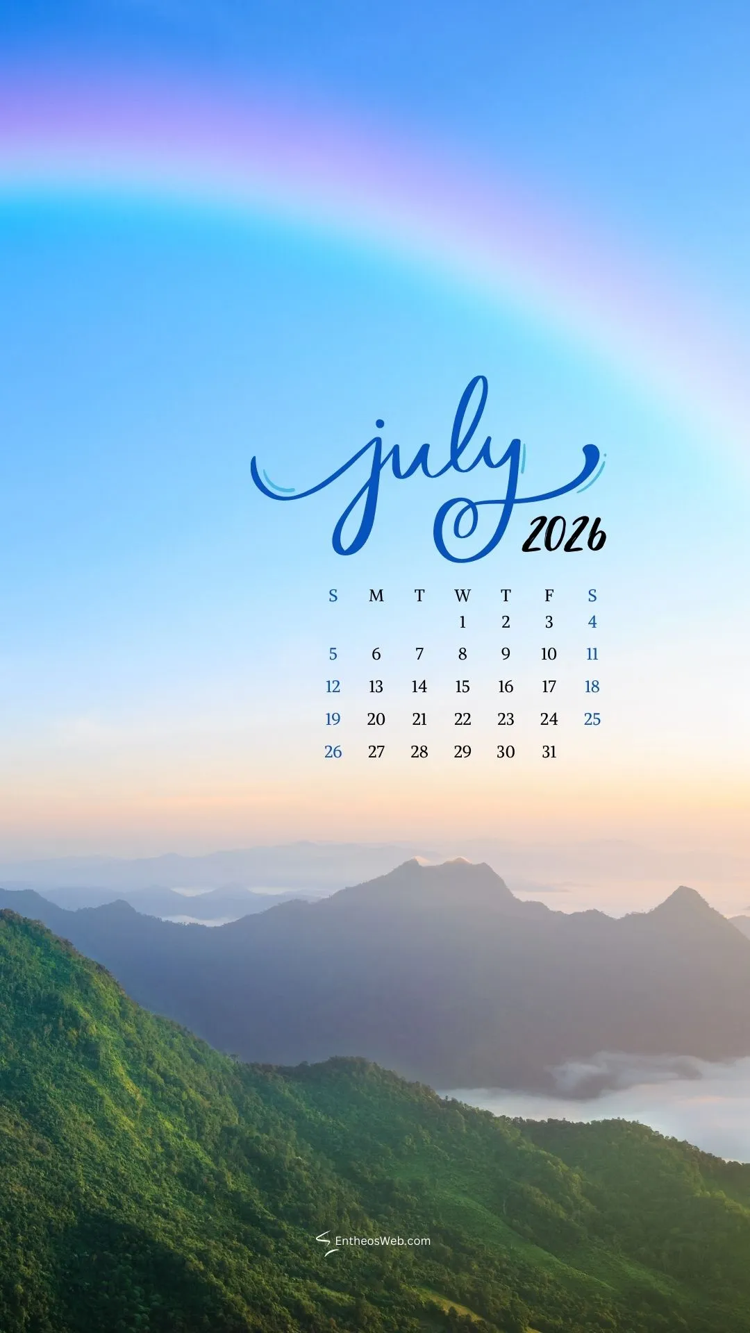 July 2026 Calendar Phone Wallpaper