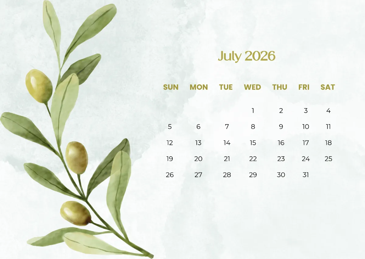 Free July 2026 Calendar for School to Edit Online