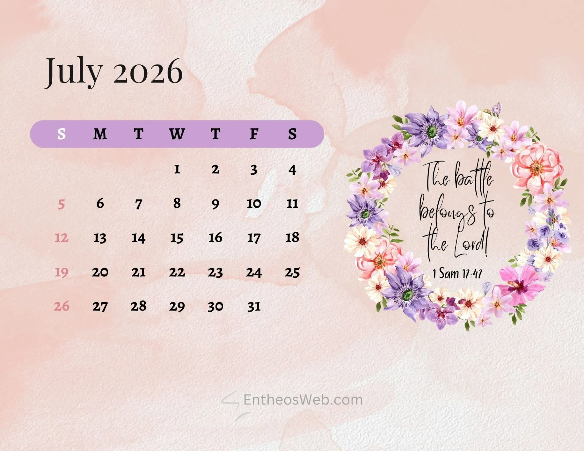 2026 Christian Calendar Wallpaper