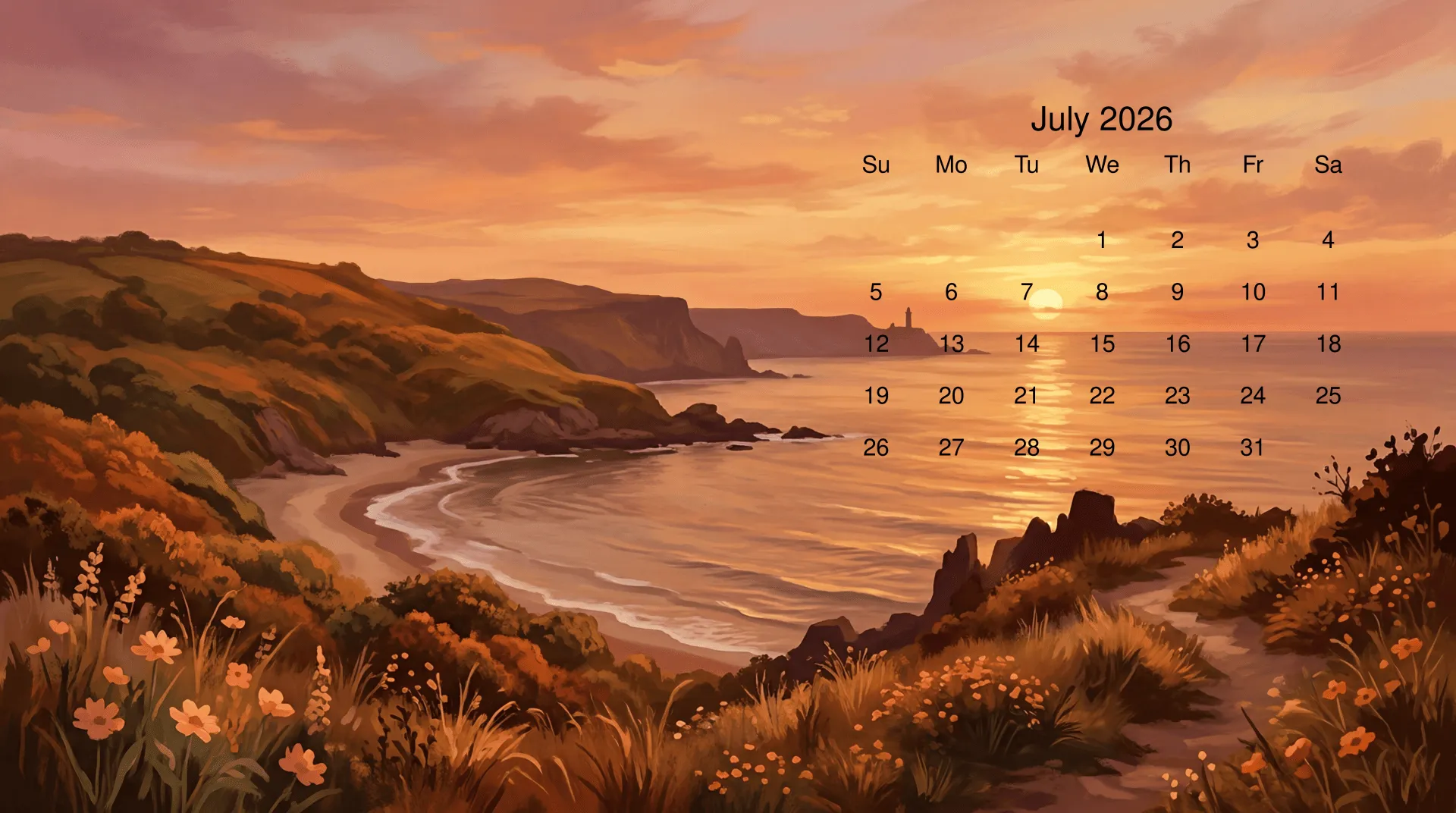 Download July 2026 Calendar 4k Ultra HD Wallpaper