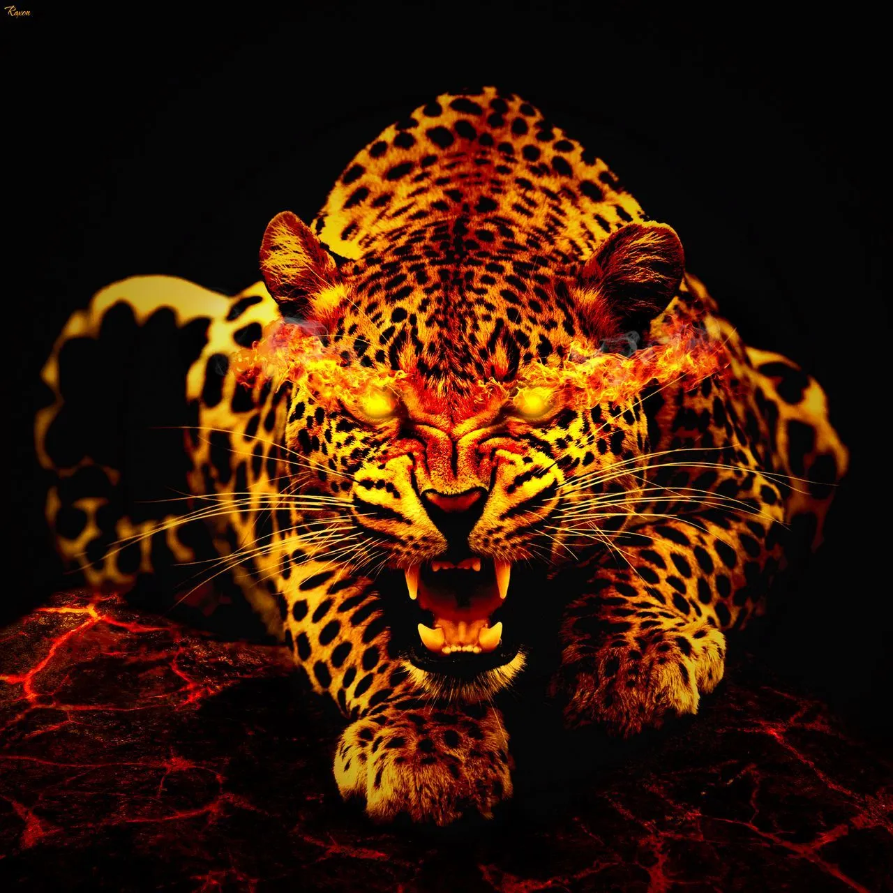 Download wallpaper 1280x1280 leopard, fire, jaws ipad, ipad 2, ipad mini for parallax HD background