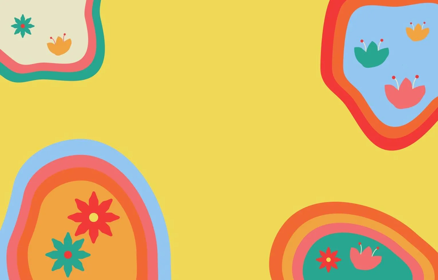 Cute yellow background with flowers and liquid illustration in retro color