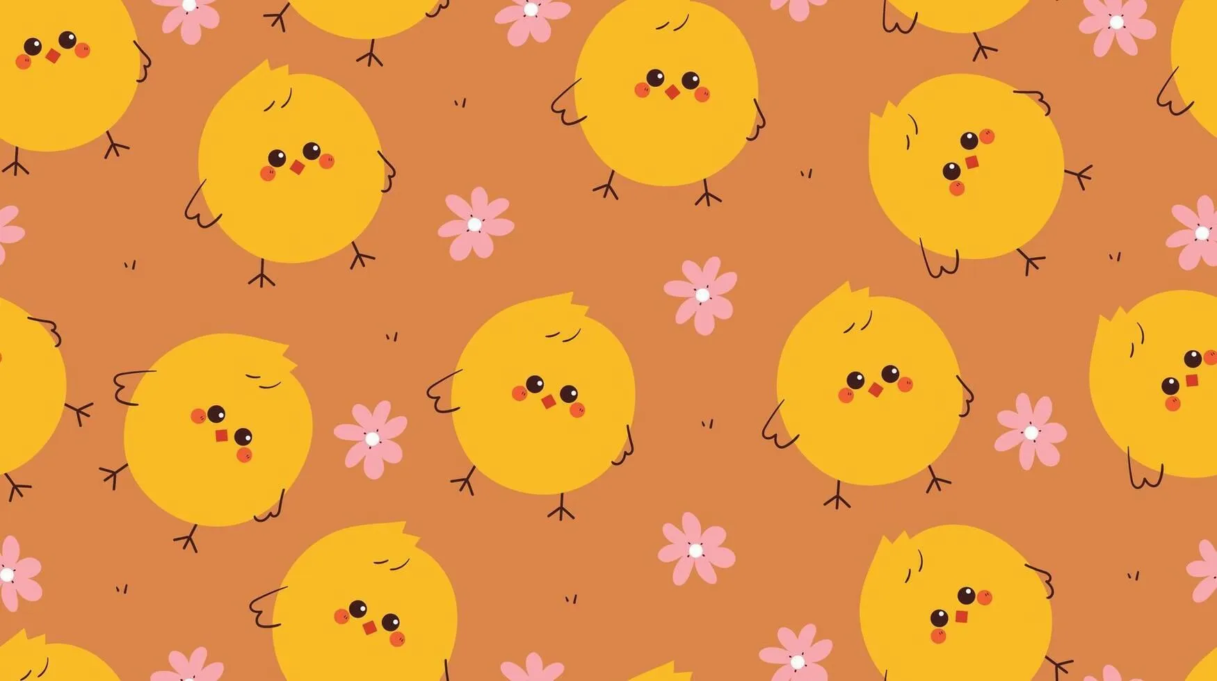 cute hand drawn cartoon yellow chick with flower seamless pattern. animal background pattern for desktop wallpaper
