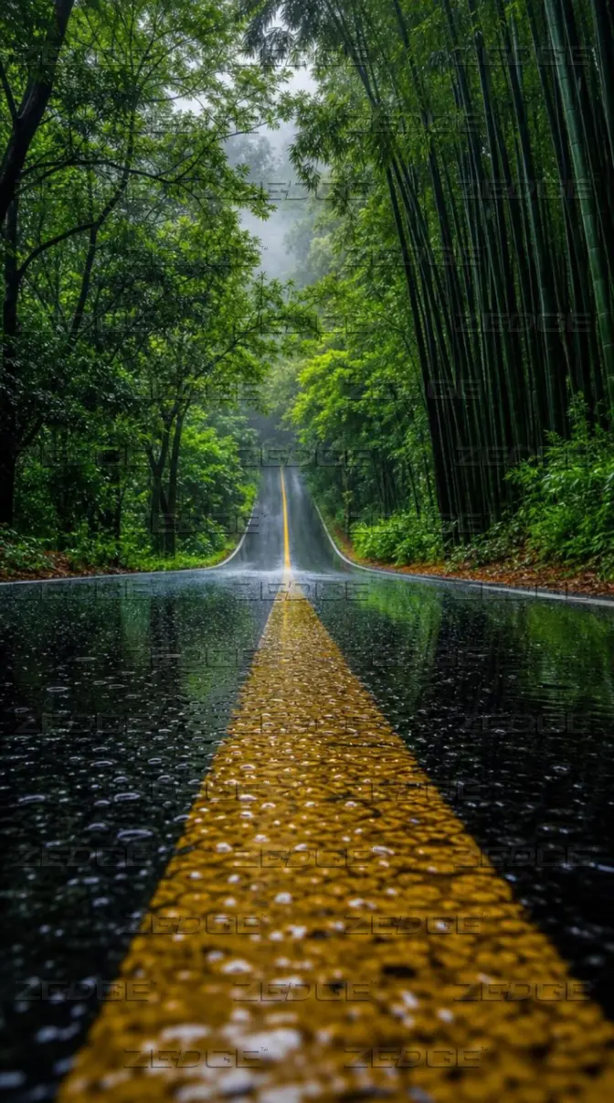 Rainy Forest Road Green Mobile Wallpaper wallpaper