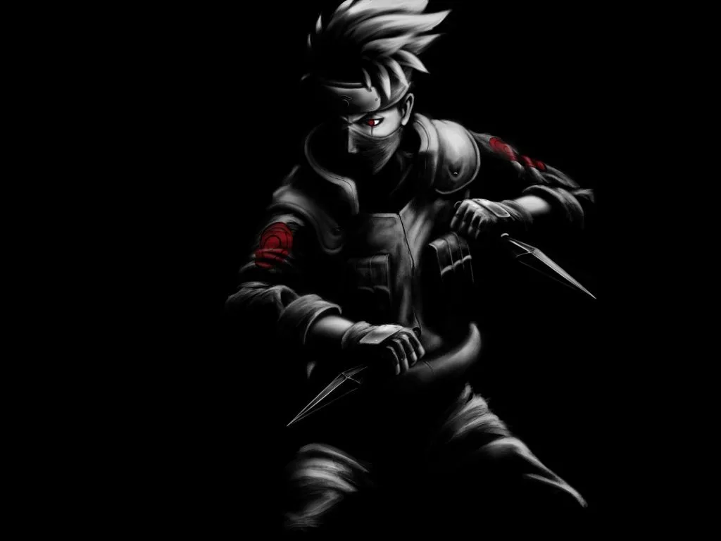 Character Kakashi Hatake on a black background anime Naruto Desktop wallpaper 1024x768