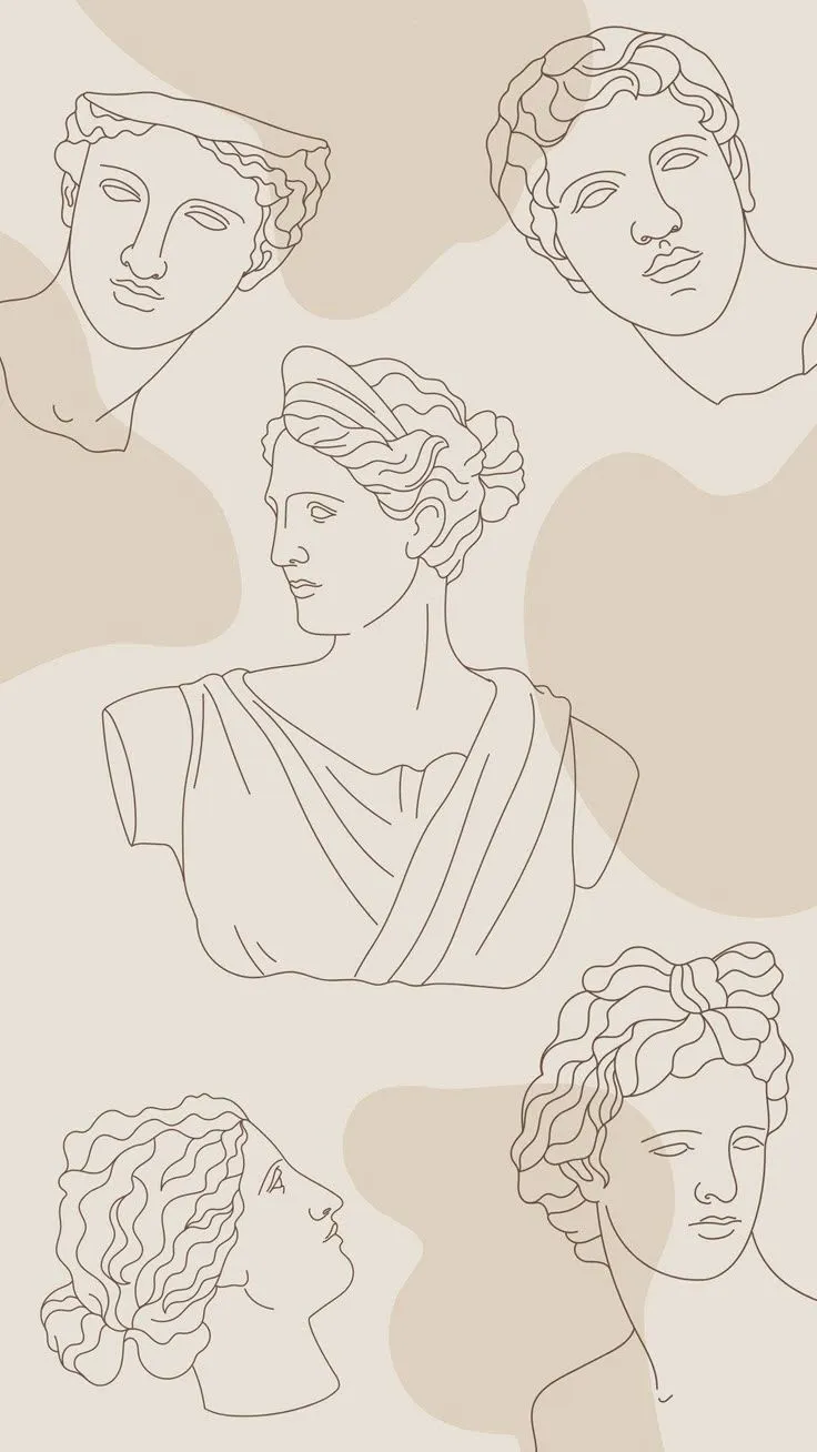 Beige Line Art Aesthetic Greece Sculpture Phone Wallpaper