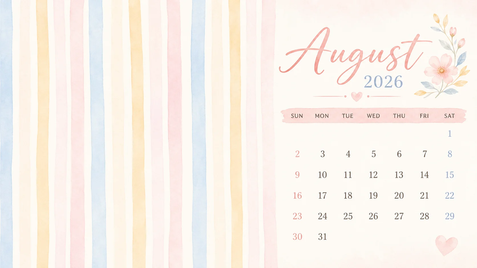 Free August 2026 Desktop Calendar Background (EASY DOWNLOAD)