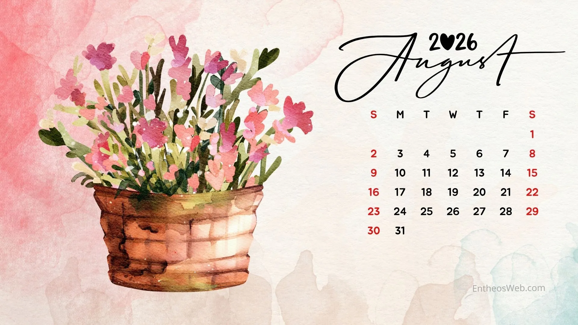 August 2026 Calendar Desktop Wallpaper