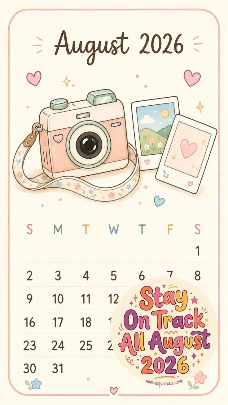 Aesthetic August 2026 Calendar Phone Wallpaper