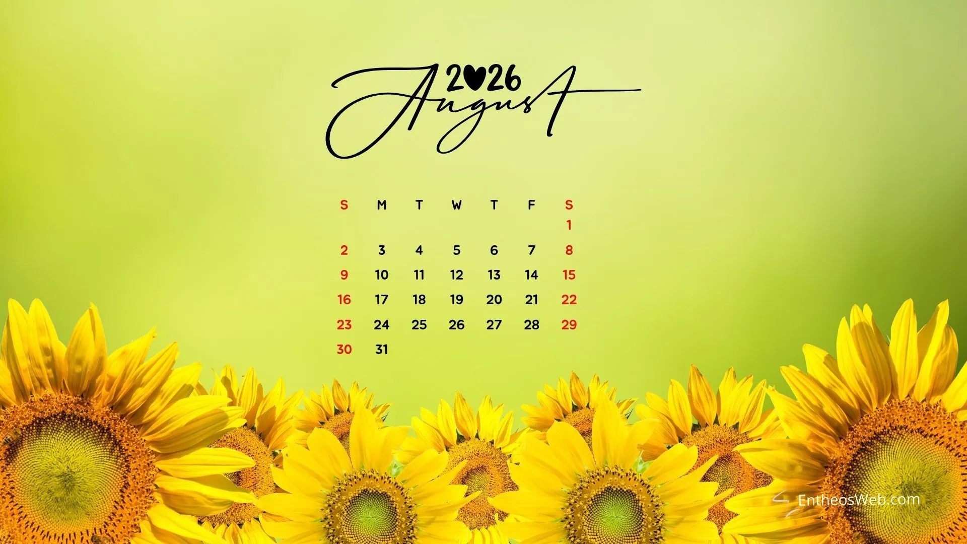 August 2026 Calendar Desktop Wallpaper