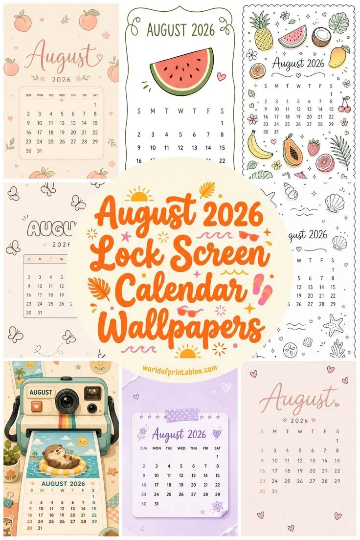 August 2026 Lock Screen Calendar Wallpaper