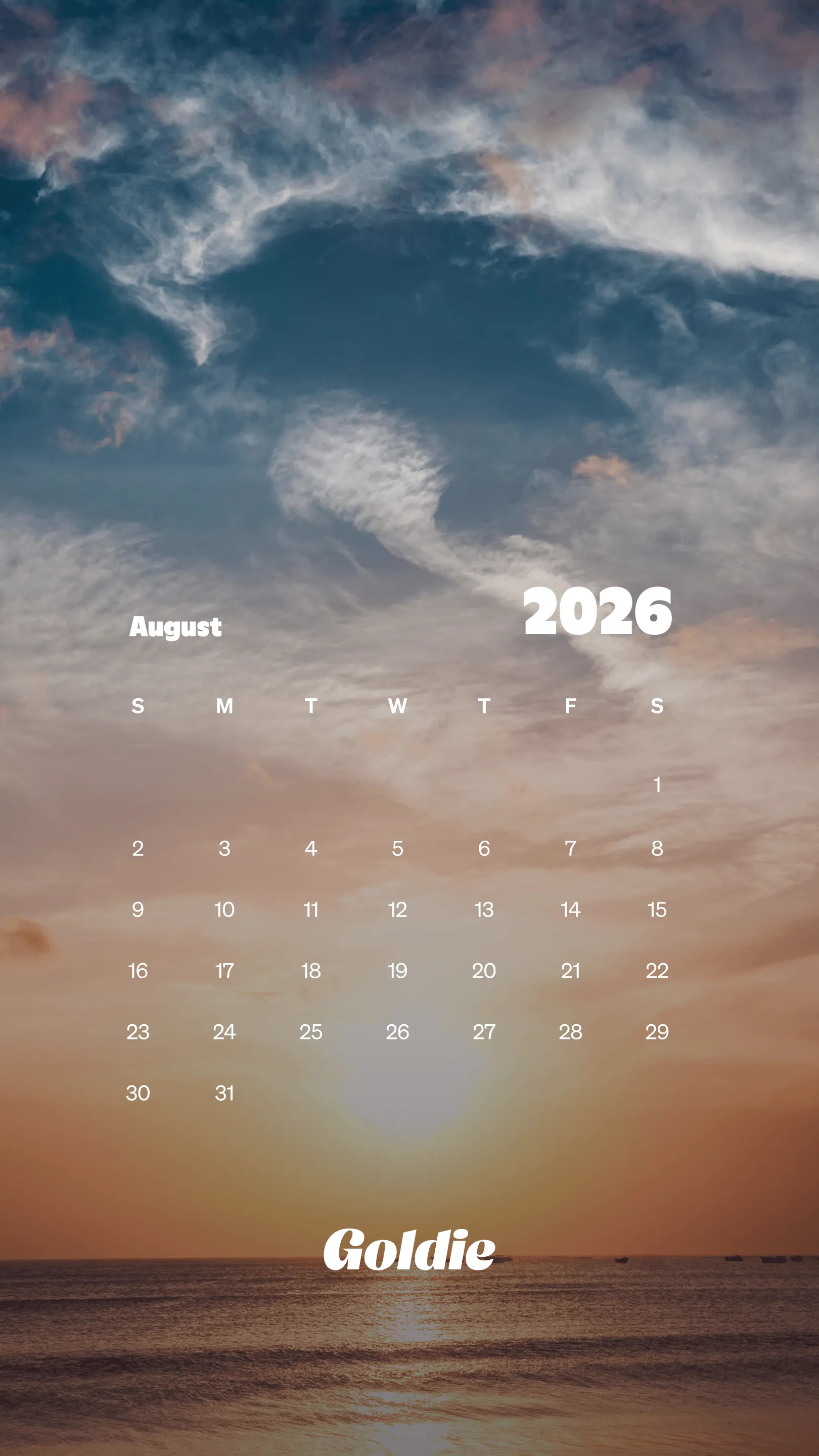 Free August 2026 Calendar Wallpaper