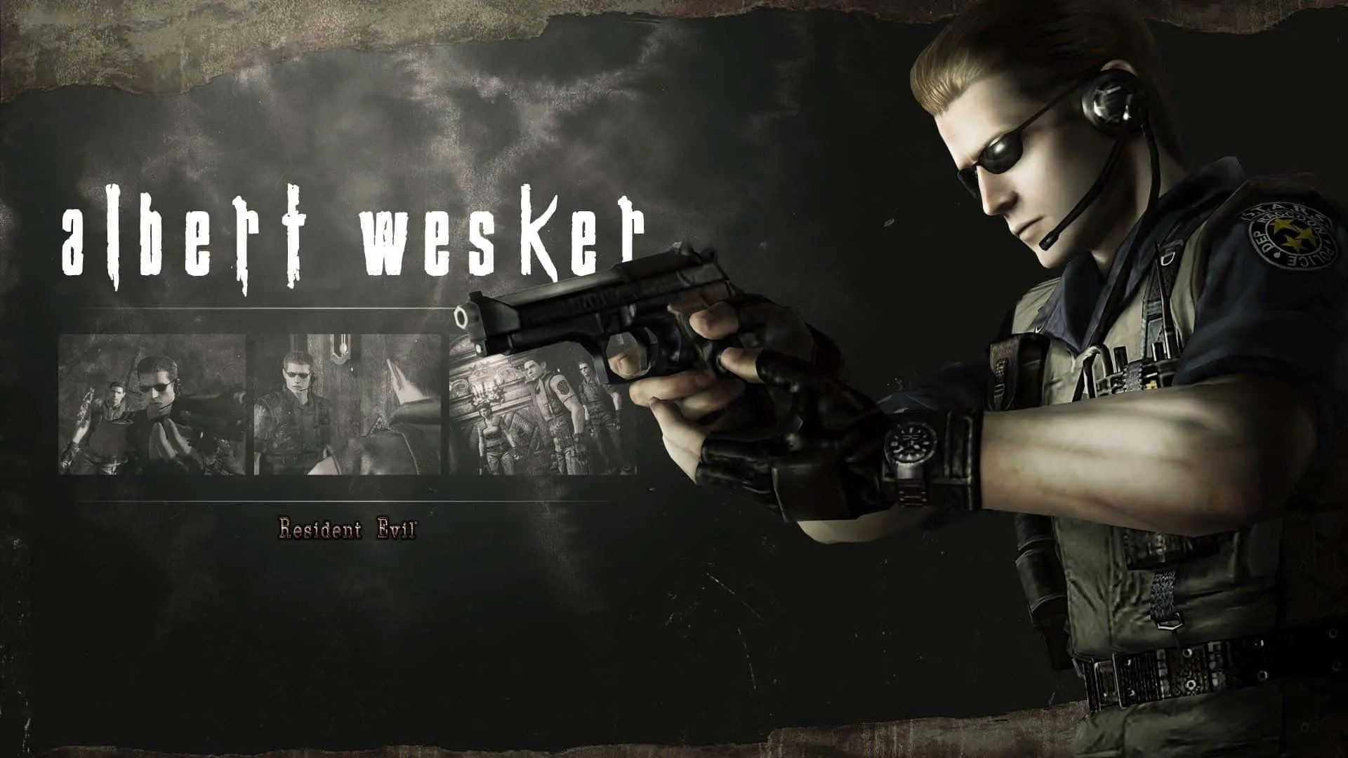 Download Albert Wesker Brooding in Shadows Wallpaper