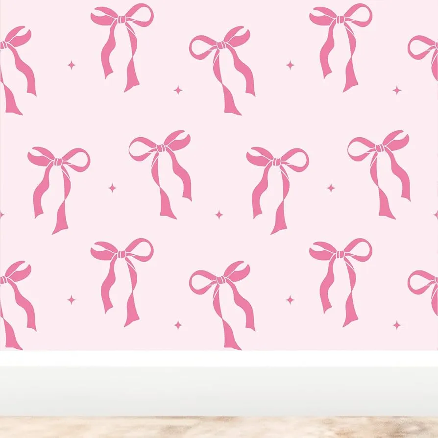 JarThenaAMCS Pink Bow Wallpaper Self Adhesive Bowknot Contact Paper Waterproof Coquette Cute Wall Decals For Girls Bedroom Home Nursery Room Decor, 15.7 X 118 Inch