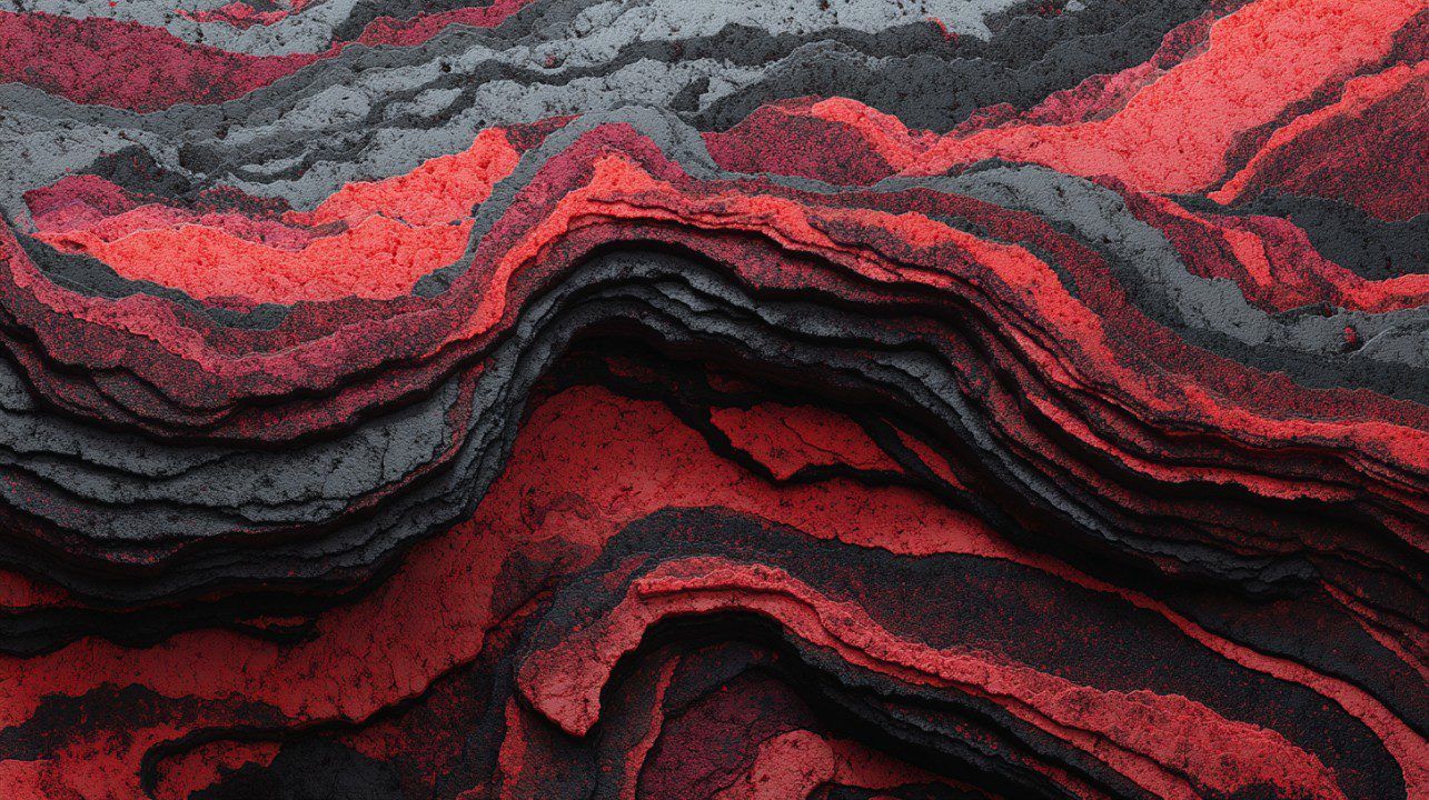 Abstract Volcanic Texture with Flowing Red and Black Layers