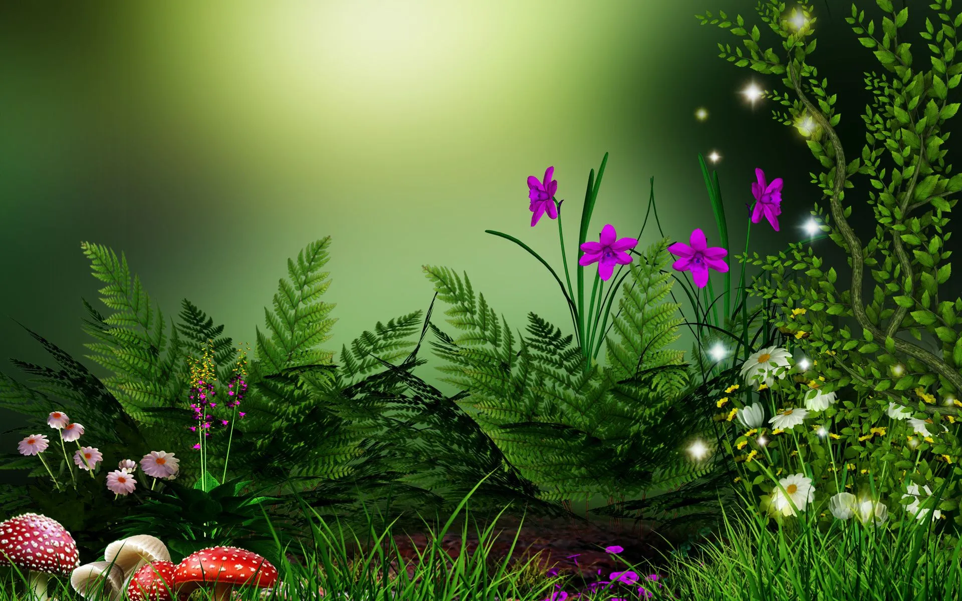 flowers, Grass, Mushrooms Wallpaper HD / Desktop and Mobile Background