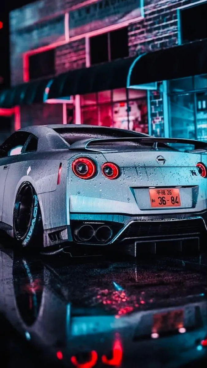 White R35 GT R Sports Car With Neon Lights. Skyline Gtr R35 Wallpaper, Car Gtr R35, Nissan Skyline R35 Wallpaper Hd