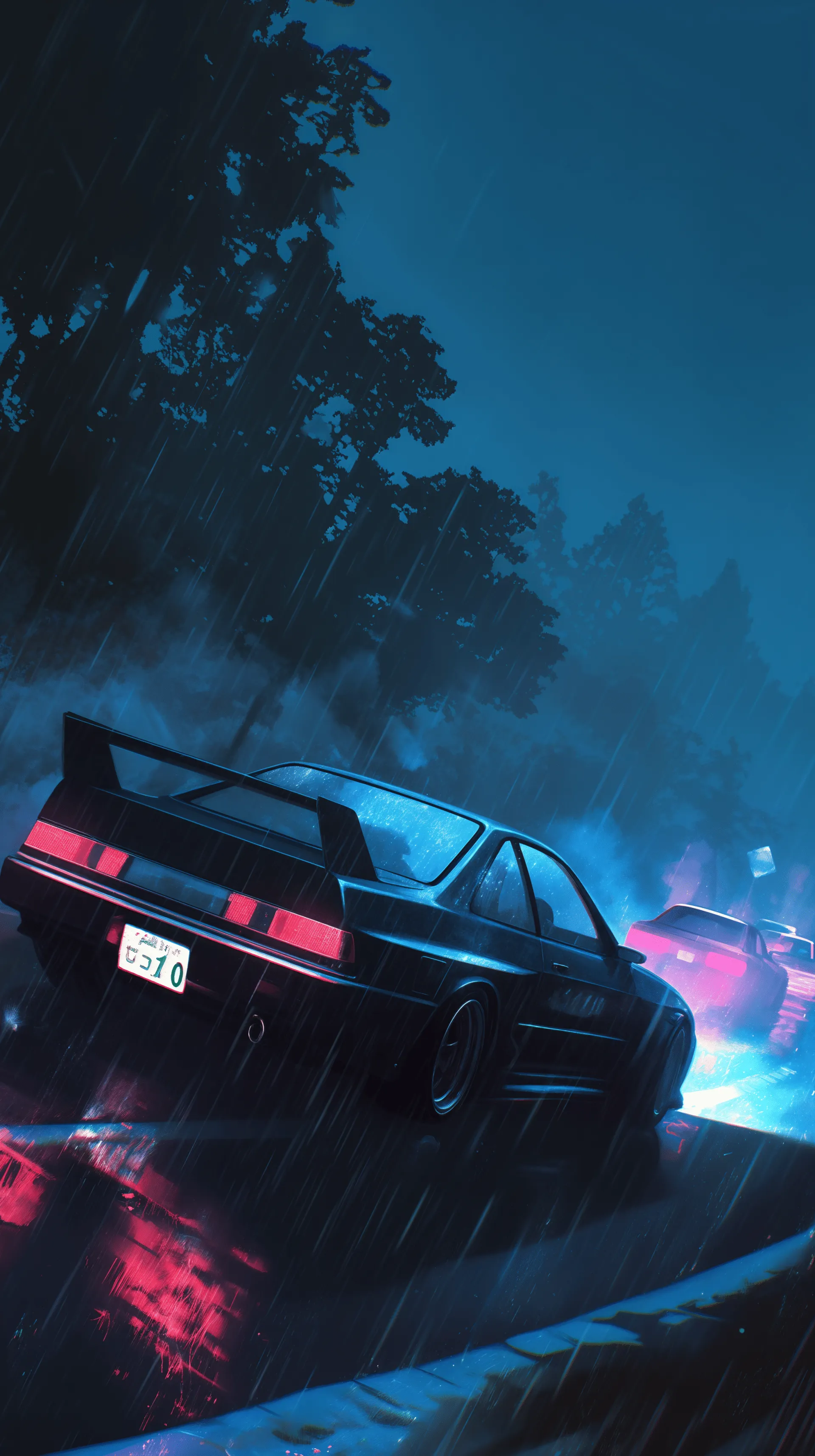 Dark Rainy Nights: JDM Anime Phone Wallpaper
