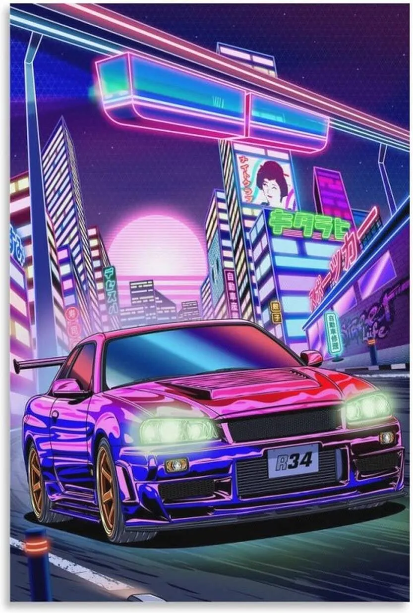 ALAYRA JDM Car Poster Gtr Car R34 Neon Night Aesthetic Posters For Bedroom Poster Decorative Painting Canvas Wall Poster And Art Picture Print Living Room Decor Posters 24x36inch(60x90cm) Buy, Best Price. Global Shipping