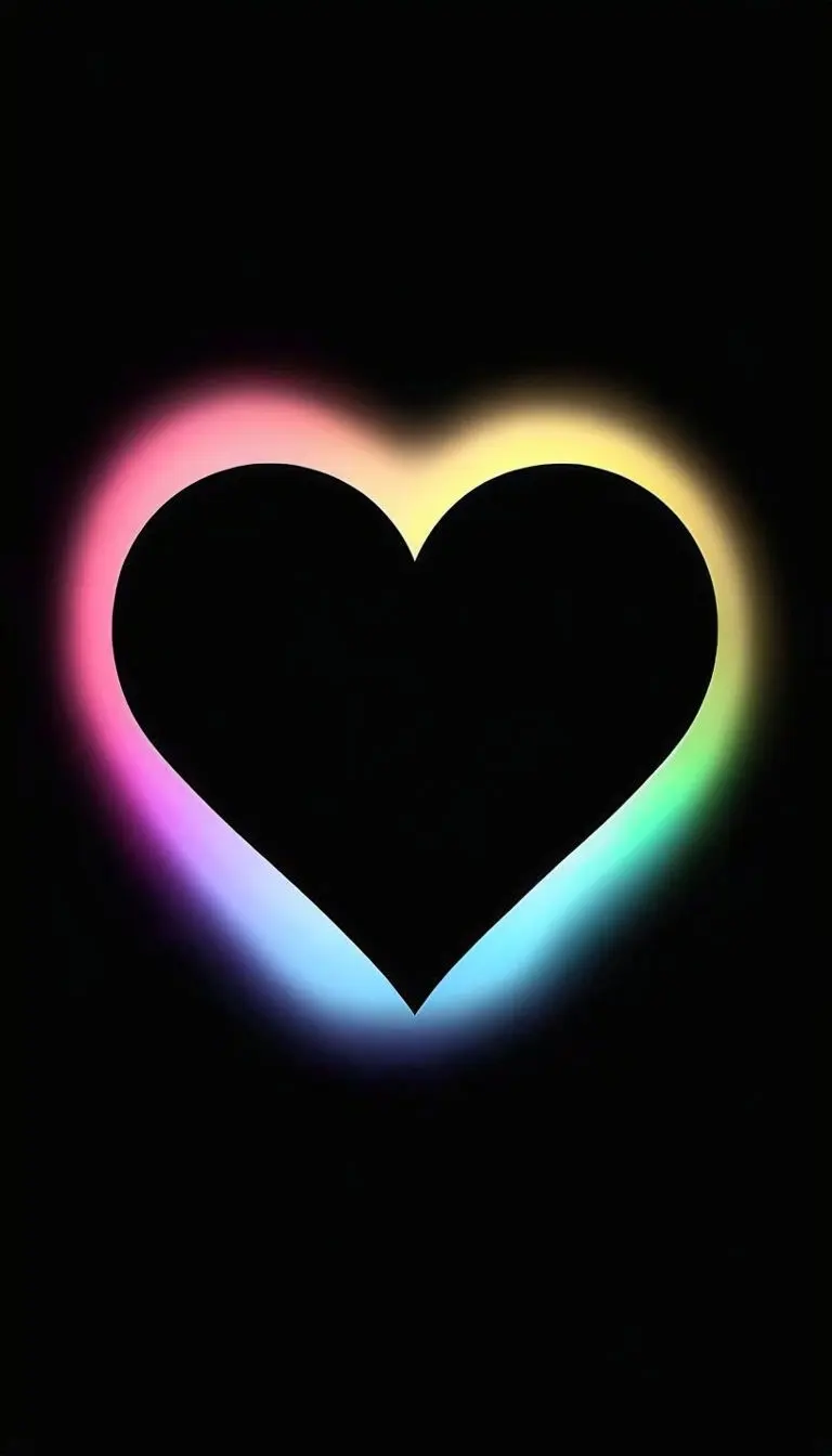 Glowing Rainbow Heart Silhouette on Black Background Mobile Wallpaper